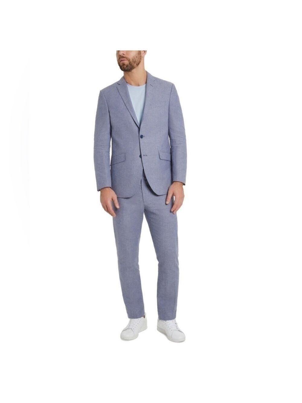 Kenneth Cole Reaction Linen Slim Fit Blue Two Piece Suit - 44R / 37W - NWOT